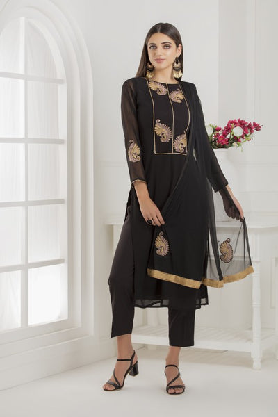 BLACK STYLISH STRAIGHT CUT SALWAR SUIT - Asian Party Wear