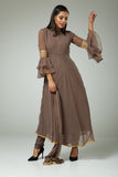 BROWN READY TO WEAR A LINE SKATE DRESS - Asian Party Wear