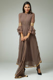 BROWN READY TO WEAR A LINE SKATE DRESS - Asian Party Wear