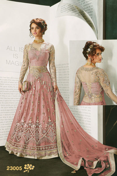 ROSE TAN PINK INDIAN DESIGNER WEDDING AND BRIDESMAID GOWN - Asian Party Wear