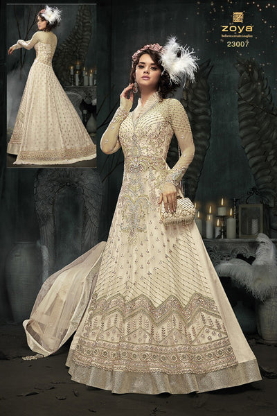 BEIGE INDIAN DESIGNER WEDDING AND BRIDAL GOWN - Asian Party Wear