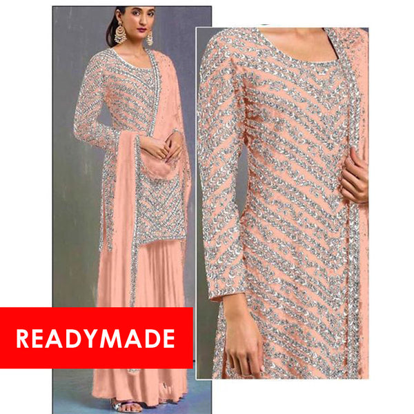 Peach Heavy Embroidered Readymade Salwar Suit - Asian Party Wear