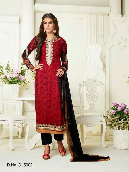 5002 RED AND BLACK SHAZIYA PARTY WEAR SALWAR KAMEEZ SUIT - Asian Party Wear