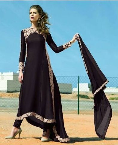 BESTSELLER ME 11058-B BLACK VOGUE EMPRESS STYLISH TRAIL ANARKALI SUIT - Asian Party Wear