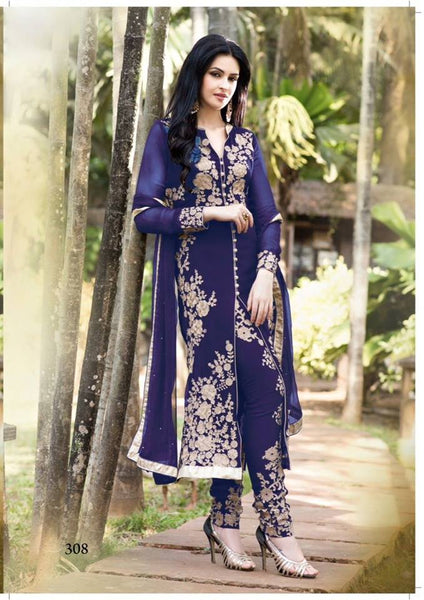 BLUE ARJAAN 3 GEORGETTE LONG LENGTH DESIGNER DRESS - Asian Party Wear