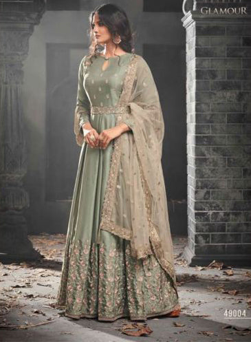 SILVER GREEN INDIAN PAKISTANI WEDDING WEAR GOWN ( 2 weeks delivery) - Asian Party Wear