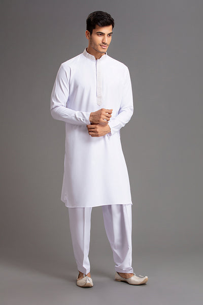 White Pakistani Men's Suit Menswear Kurta Shalwar - Asian Party Wear
