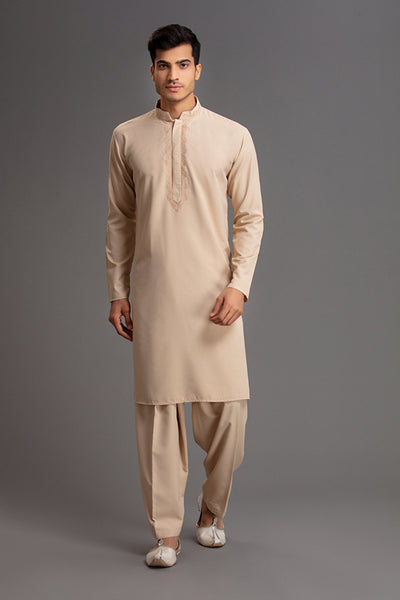 Beige Pakistani Menswear Shalwar Kameez - Asian Party Wear