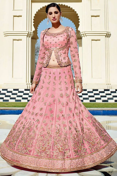FL-7328 Rose Quartz Pink With Gold Nargis Fakhri Dress - Asian Party Wear
