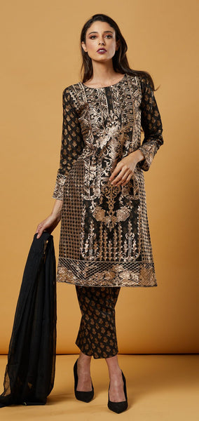 Black Gold Indian Wedding Salwar Suit - Asian Party Wear