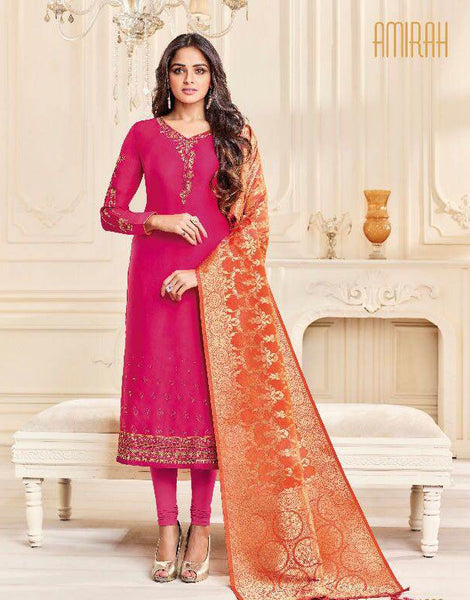 Pink Straight Indian Party Wear Churidar Suit - Asian Party Wear
