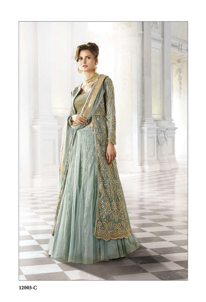 Green Indian Net Gown Desi Wedding Wear - Asian Party Wear