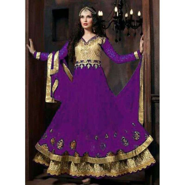 Purple Floor Length Anarkali Gown Indian Wedding Formal Dress - Asian Party Wear