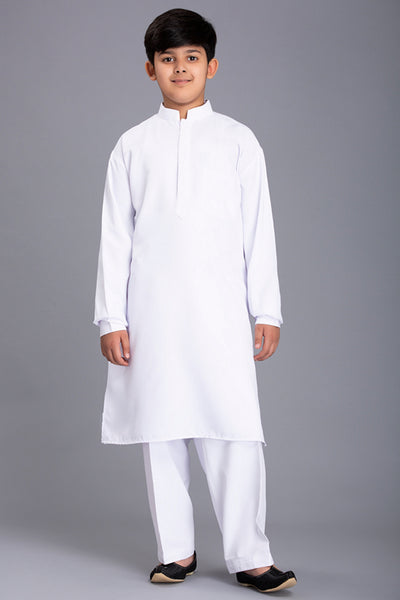 White Kids Kurta Shalwar Pakistani Boys Casual Suit - Asian Party Wear