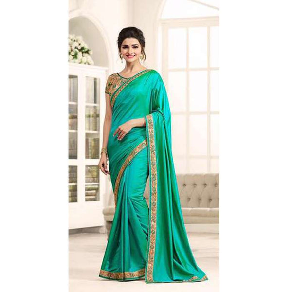 Z17704 TURQUOISE KASEESH PRACHI GEORGETTE SAREE WITH HEAVY EMBROIDERED BLOUSE - Asian Party Wear