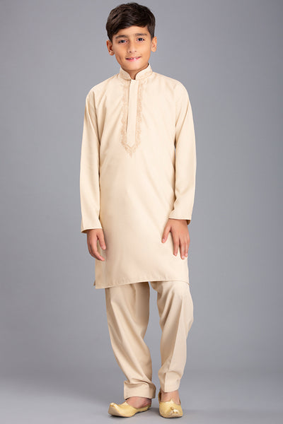 Beige Pakistani Kids Boys Shalwar Kameez Suit - Asian Party Wear