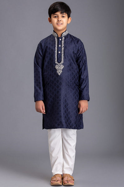 Navy Blue Pakistani Boyswear Kurta Pajama Suit - Asian Party Wear