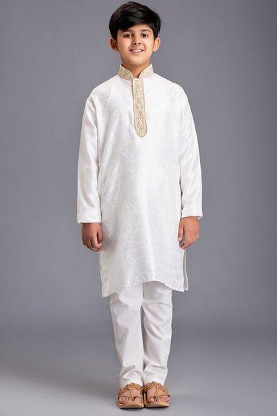 Off White Indian Designer Boys Kurta Pajama Wedding Suit - Asian Party Wear