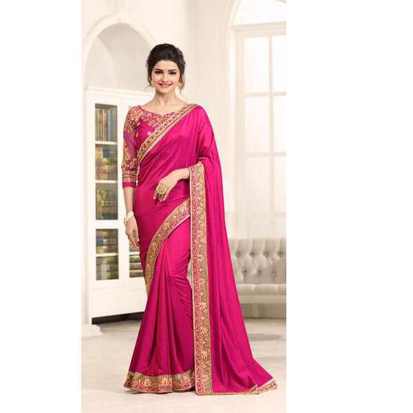 17706 PINK KASEESH PRACHI GEORGETTE SAREE WITH HEAVY EMBROIDERED BLOUSE - Asian Party Wear