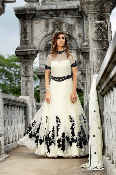 WHITE BELA INDO WESTERN STYLE INDIAN GOWN - Asian Party Wear