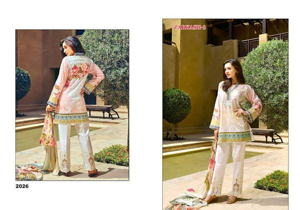 ZK2026 ZARKASH-3 PRINTED CAMBRIC COTTON/LAWN SALWAR KAMEEZ SUIT - Asian Party Wear