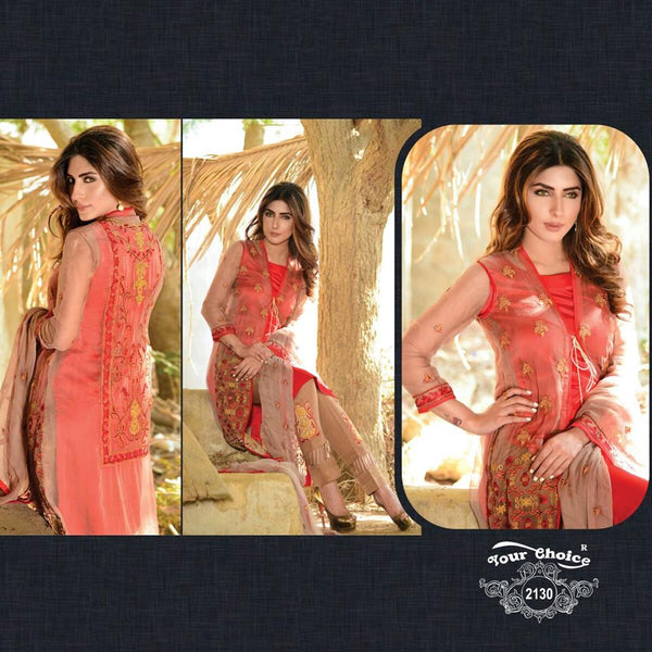FMN-2130 ORANGE AND BROWN FEMEENA-2 PARTY WEAR SALWAR KAMEEZ SUIT - Asian Party Wear