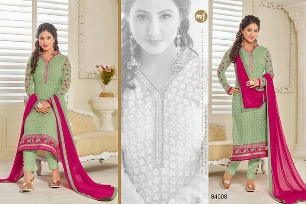 84008 GREEN MF AKSHINA  READY MADE EMBROIDERED CHURIDAAR SUIT - Asian Party Wear