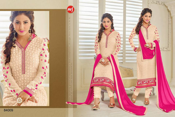 84009 BEIGE MF AKSHINA  READY MADE EMBROIDERED CHURIDAAR SUIT - Asian Party Wear