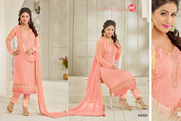 84006 PEACH MF AKSHINA  READY MADE EMBROIDERED CHURIDAAR SUIT - Asian Party Wear