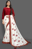 FLAMED SCARLET & OFFWHITE DESIGNER PARTY SAREE - Asian Party Wear