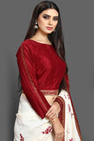 FLAMED SCARLET & OFFWHITE DESIGNER PARTY SAREE - Asian Party Wear
