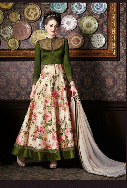 4706 GREEN CHENAB DESIGNER EMBROIDRED FLORAL ANARKALI SUIT - Asian Party Wear