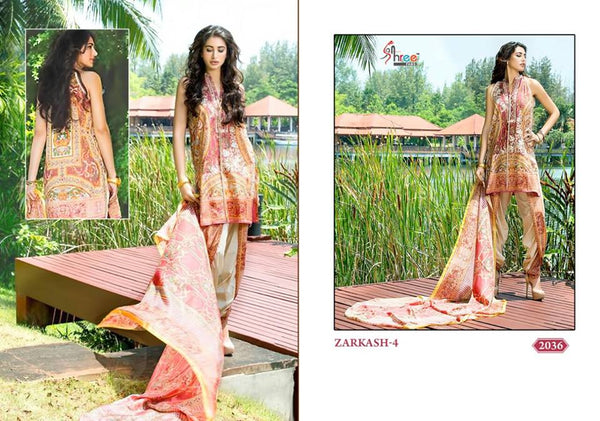 ZK2036 ZARKASH-4 PRINTED CAMBRIC COTTON READY MADE SUIT - Asian Party Wear