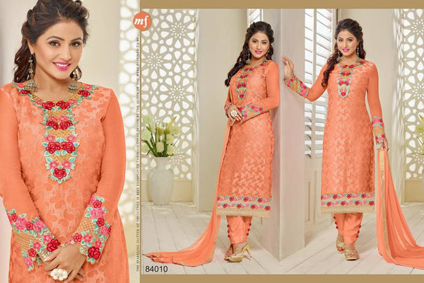 84010 ORANGE MF AKSHINA  READY MADE EMBROIDERED CHURIDAAR SUIT - Asian Party Wear