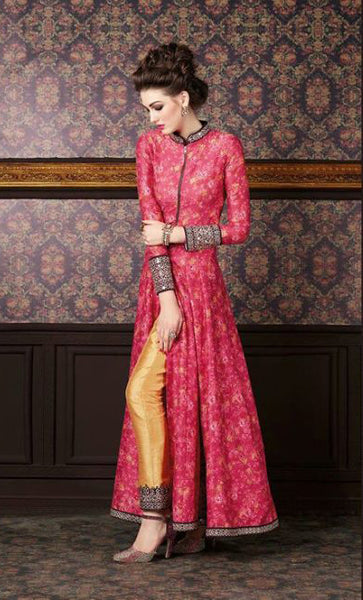 4711 RED AND YELLOW CHENAB DESIGNER EMBROIDRED ANARKALI SUIT - Asian Party Wear