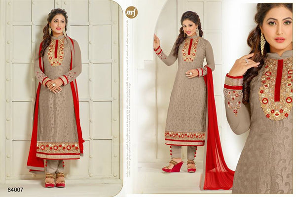 Brown Mf Akhshina Readymade Embroidered Churidar Suit - Asian Party Wear