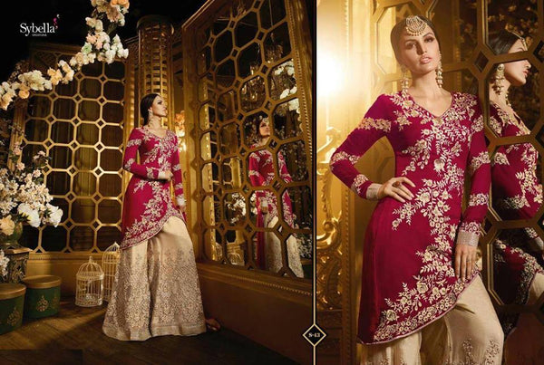 S43 RED AND BEIGE BLOSSOM SYBELLA DESIGNER DRESS - Asian Party Wear