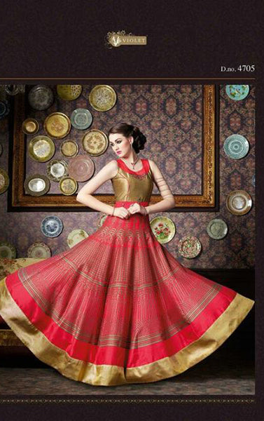 4705 RED CHENAB DESIGNER EMBROIDRED ANARKALI SUIT - Asian Party Wear