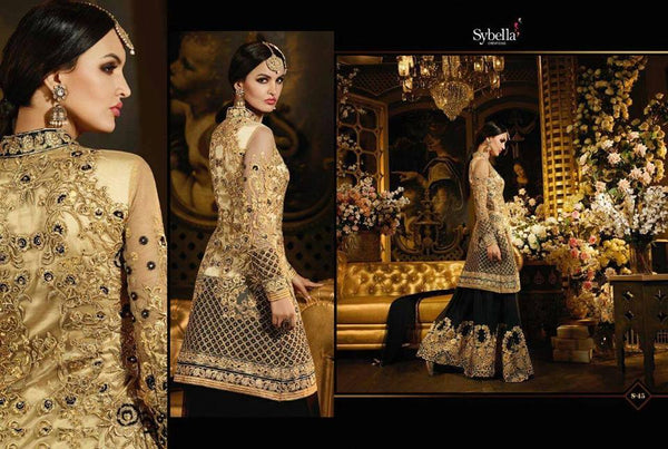 S45 GOLD AND BLACK BLOSSOM SYBELLA DESIGNER PALAZZO SUIT - Asian Party Wear