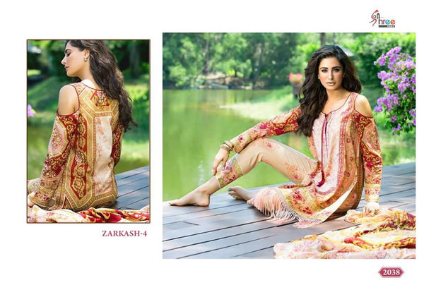 ZK2038 ZARKASH-4 PRINTED CAMBRIC COTTON READY MADE SUIT - Asian Party Wear
