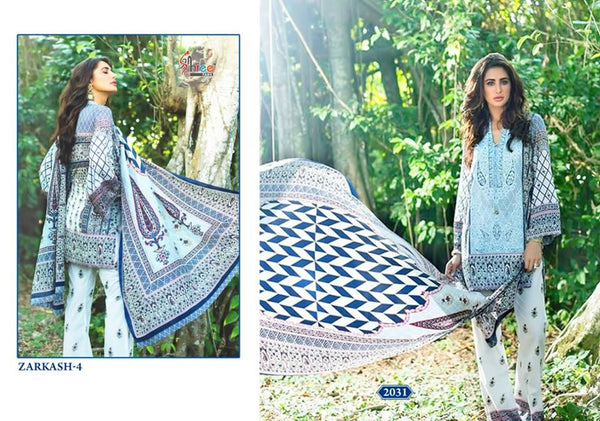 2031 ZARKASH-4 PRINTED CAMBRIC COTTON READY MADE SUIT - Asian Party Wear