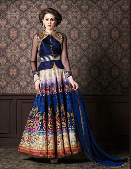 4704 BLUE CHENAB DESIGNER EMBROIDRED ANARKALI SUIT - Asian Party Wear