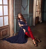 ZMA19003 NAVY BLUE AND RED MAISHA ADDICTION 5 PARTY WEAR SUIT - Asian Party Wear