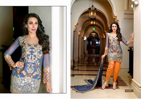 5006 BLUE AND ORANGE SALWAR KAMEEZ MEENAZ ASIM JOFA PAKISTANI STYLE SUIT - Asian Party Wear