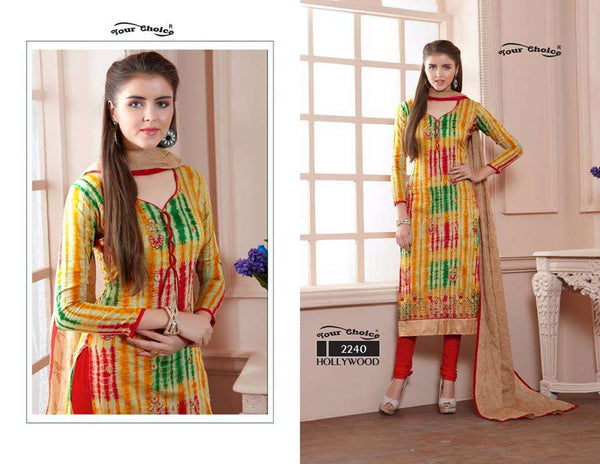 ZYC2240 YELLOW AND RED HOLLYWOOD YOUR CHOICE PRINTED COTTON SALWAR KAMEEZ - Asian Party Wear