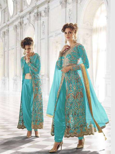 Turquoise Net Wedding Dress Indian Bridesmaid Suit - Asian Party Wear