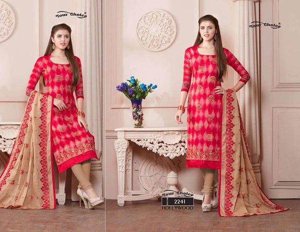 2241 RED AND BROWN HOLLYWOOD YOUR CHOICE PRINTED COTTON SALWAR KAMEEZ - Asian Party Wear