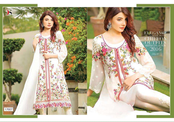 17007 BRILLIANT WHITE BAROQUE 2 BY DEEPSY GEORGETTE PAKISTANI STYLE SUIT - Asian Party Wear