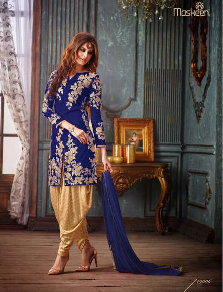 19006 BLUE AND GOLD MAISHA ADDICTION PARTY WEAR SUIT - Asian Party Wear