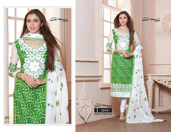ZYC2244 GREEN AND WHITE HOLLYWOOD YOUR CHOICE PRINTED COTTON SALWAR KAMEEZ - Asian Party Wear